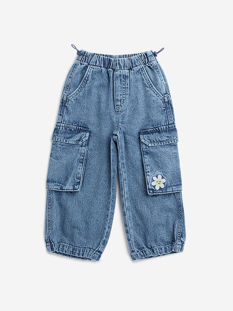 HOP Kids Blue Relaxed - Fit Mid - Rise Cargo Jeans