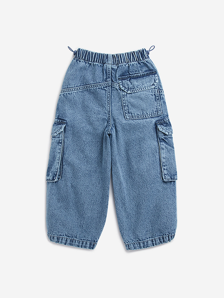 HOP Kids Blue Relaxed - Fit Mid - Rise Cargo Jeans