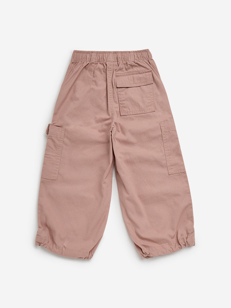 HOP Kids Dusty Pink Cargo-Style High-Rise Cotton Trousers