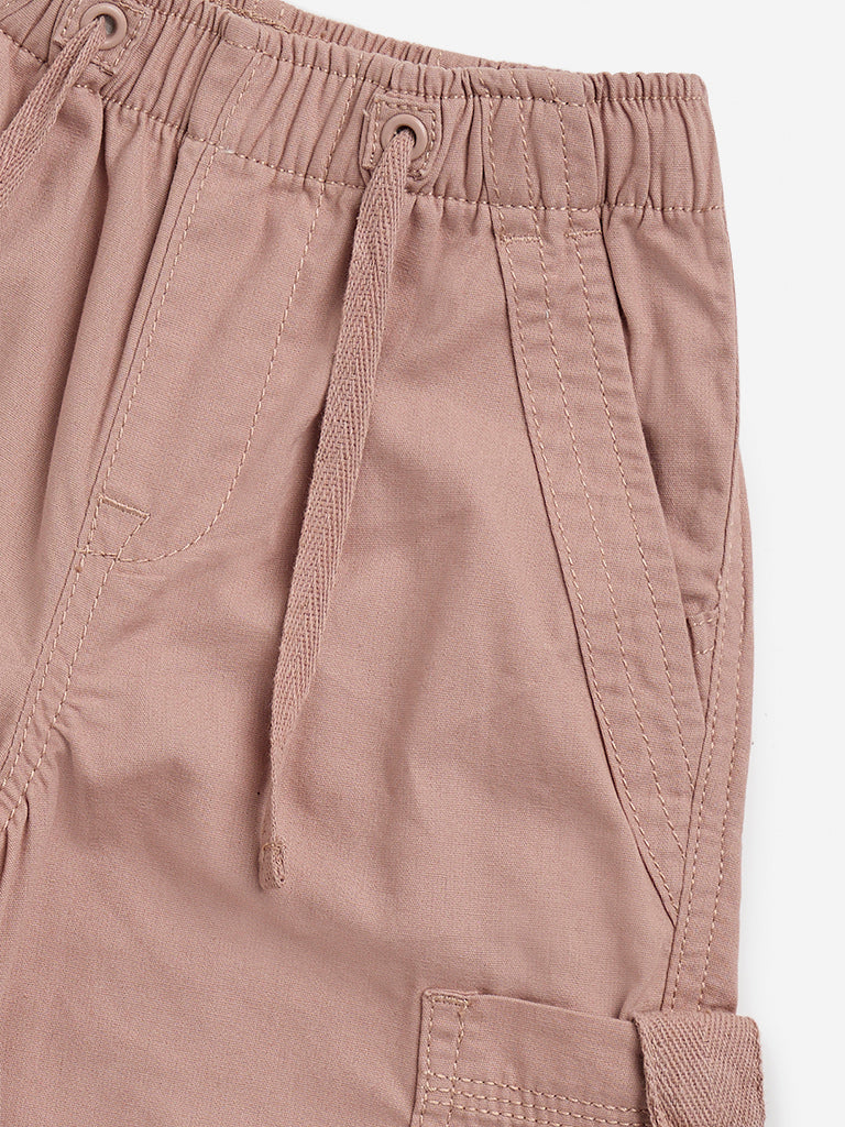 HOP Kids Dusty Pink Cargo-Style High-Rise Cotton Trousers