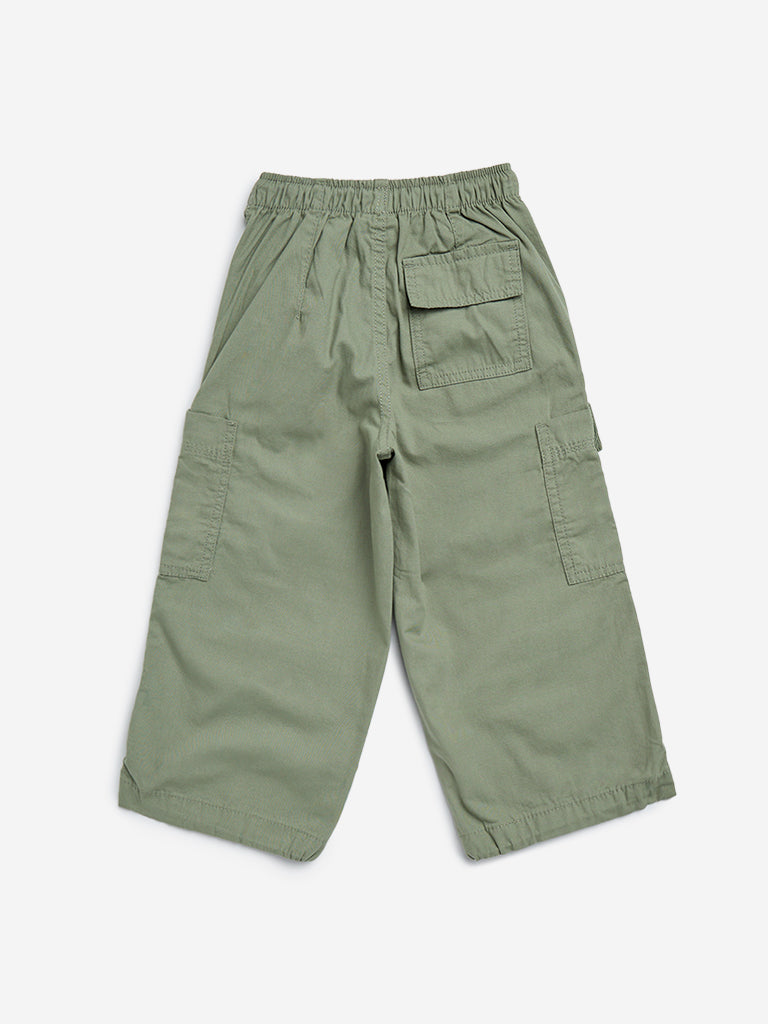 HOP Kids Sage Cargo-Style Mid-Rise Cotton Trousers