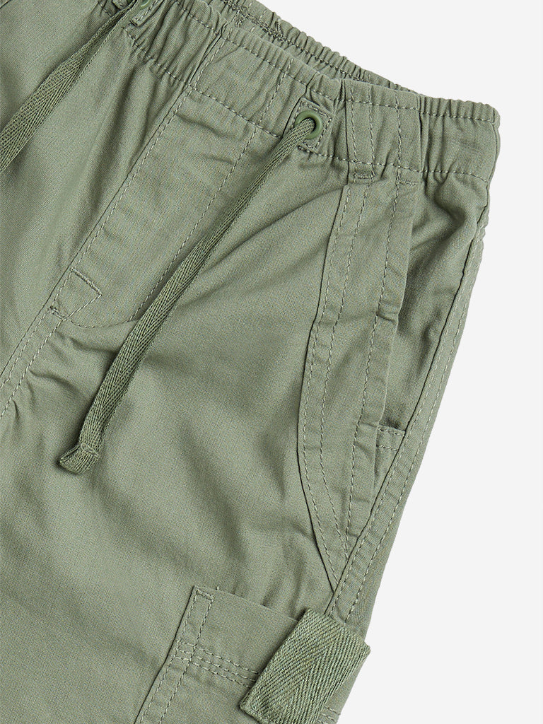 HOP Kids Sage Cargo-Style Mid-Rise Cotton Trousers