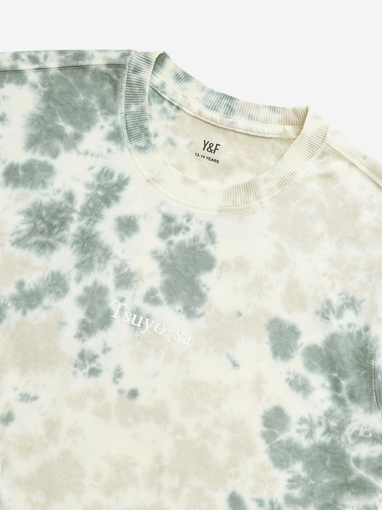 Y&F Kids Sage Tie-Dye Printed Cotton T-Shirt