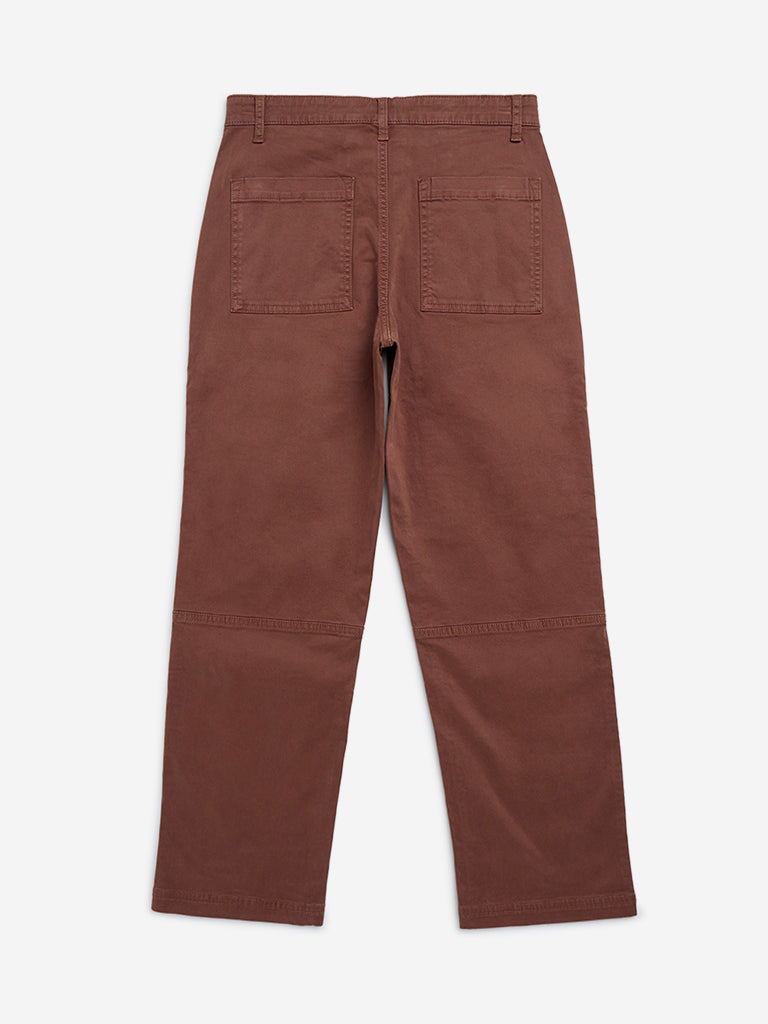 Y&F Kids Brown Cargo-Style Mid-Rise Cotton Blend Trousers