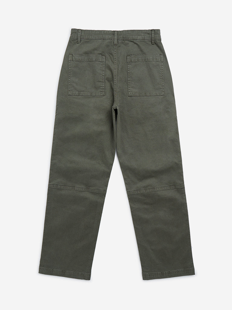 Y&F Kids Olive Cargo-Style Mid-Rise Cotton Blend Trousers