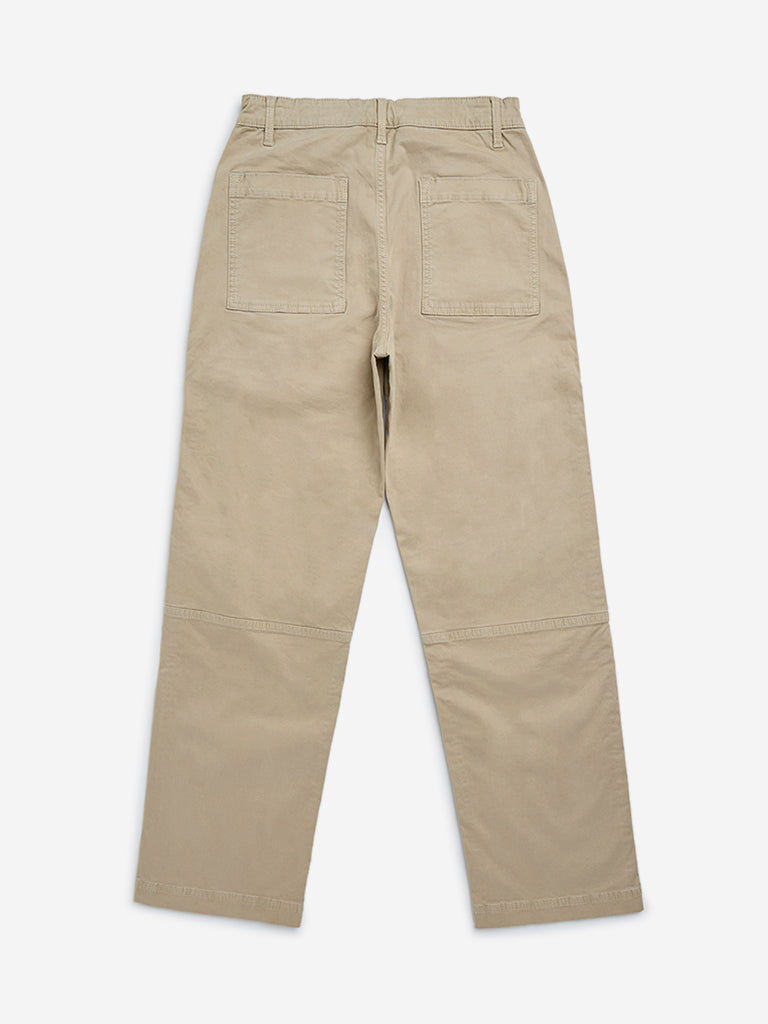 Y&F Kids Beige Cargo-Style Mid-Rise Cotton Blend Trousers