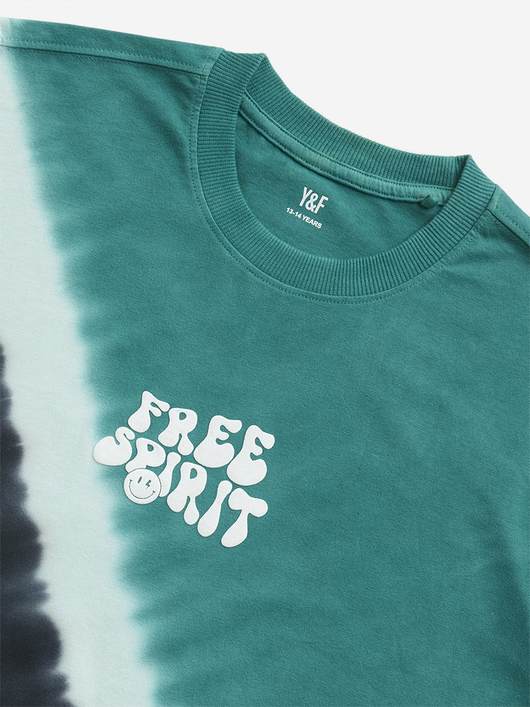 Y&F Kids Teal & Black Tie-Dye Cotton T-Shirt