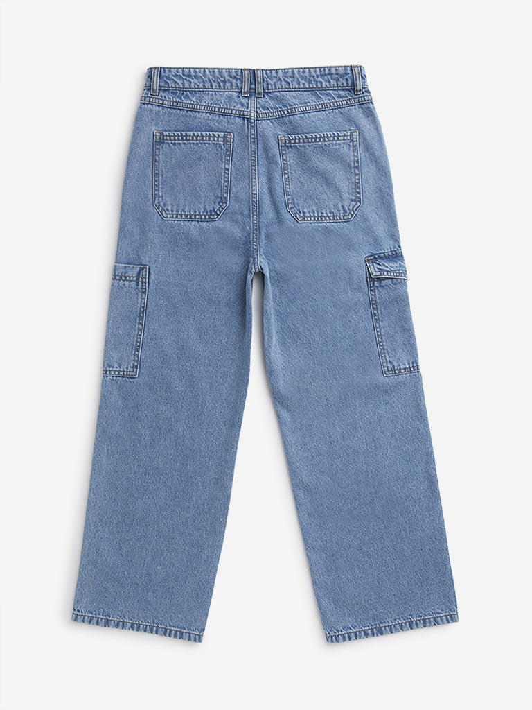 Y&F Kids Blue High - Rise Relaxed - Fit Jeans