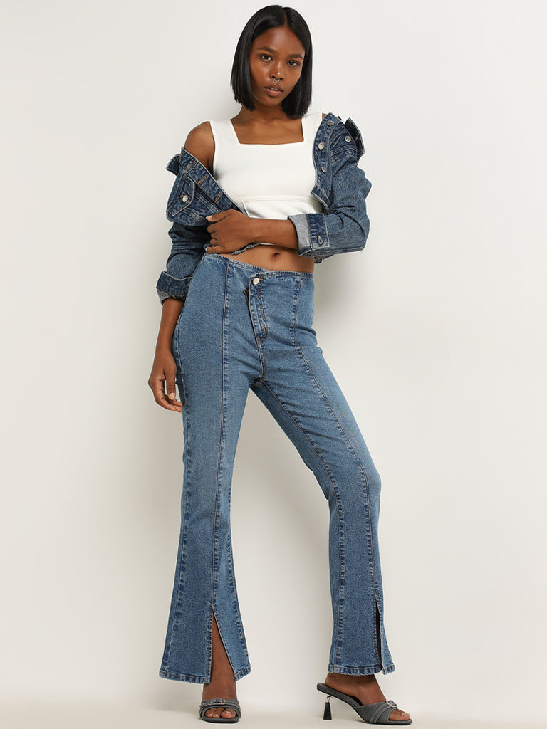 Nuon Blue Mid - Rise Relaxed - Fit Jeans