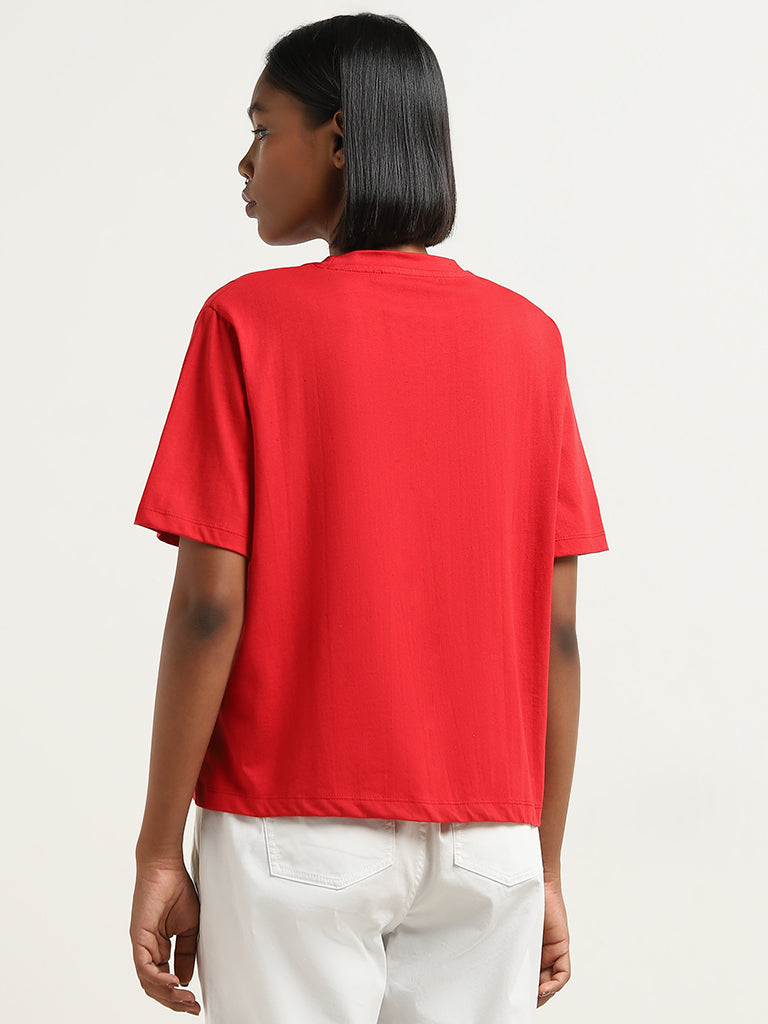 Nuon Red Cherry Printed Cotton T-Shirt