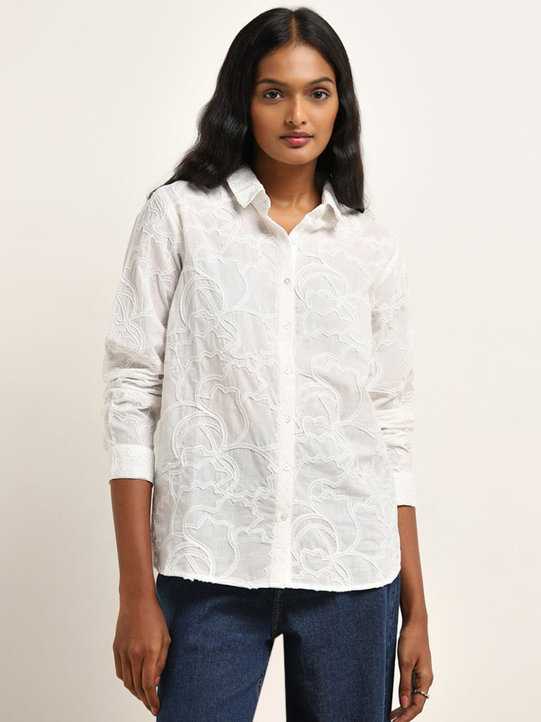 LOV White Embroidered Cotton Shirt