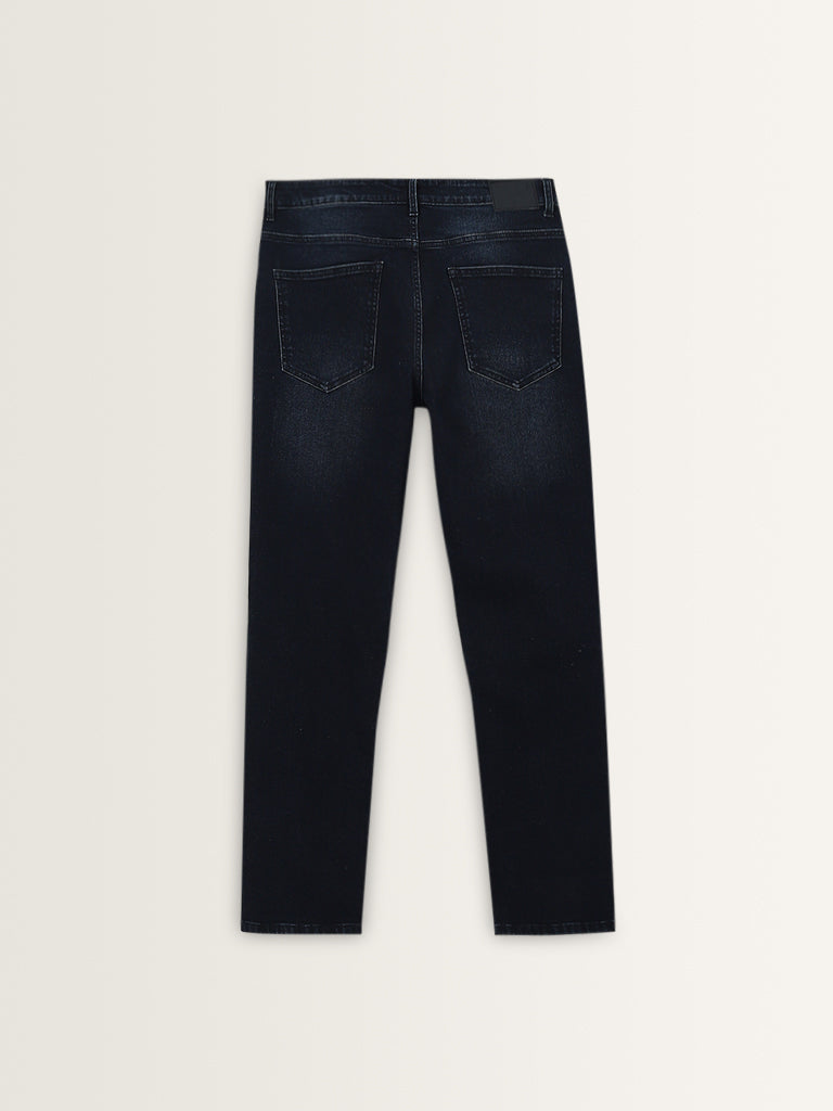 WES Casuals Dark Blue Wash Relaxed - Fit Mid - Rise Jeans