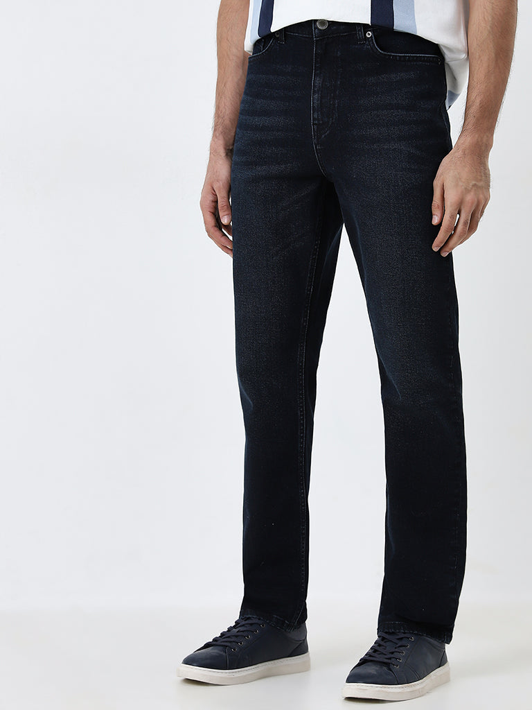 WES Casuals Dark Blue Wash Relaxed - Fit Mid - Rise Jeans