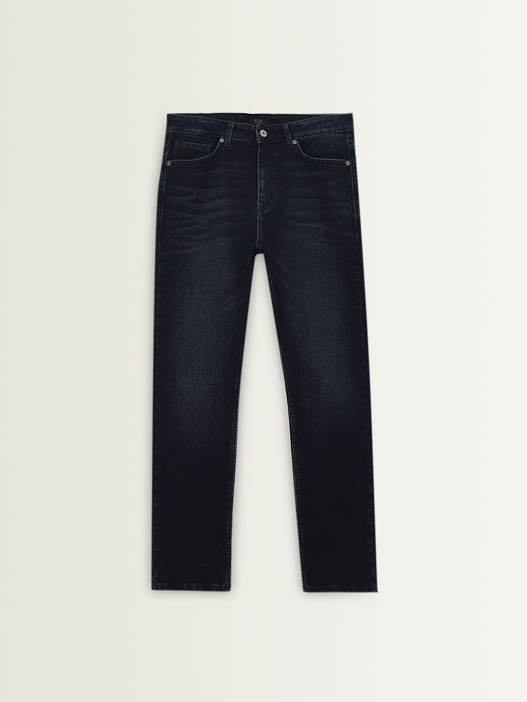 WES Casuals Dark Blue Wash Relaxed - Fit Mid - Rise Jeans