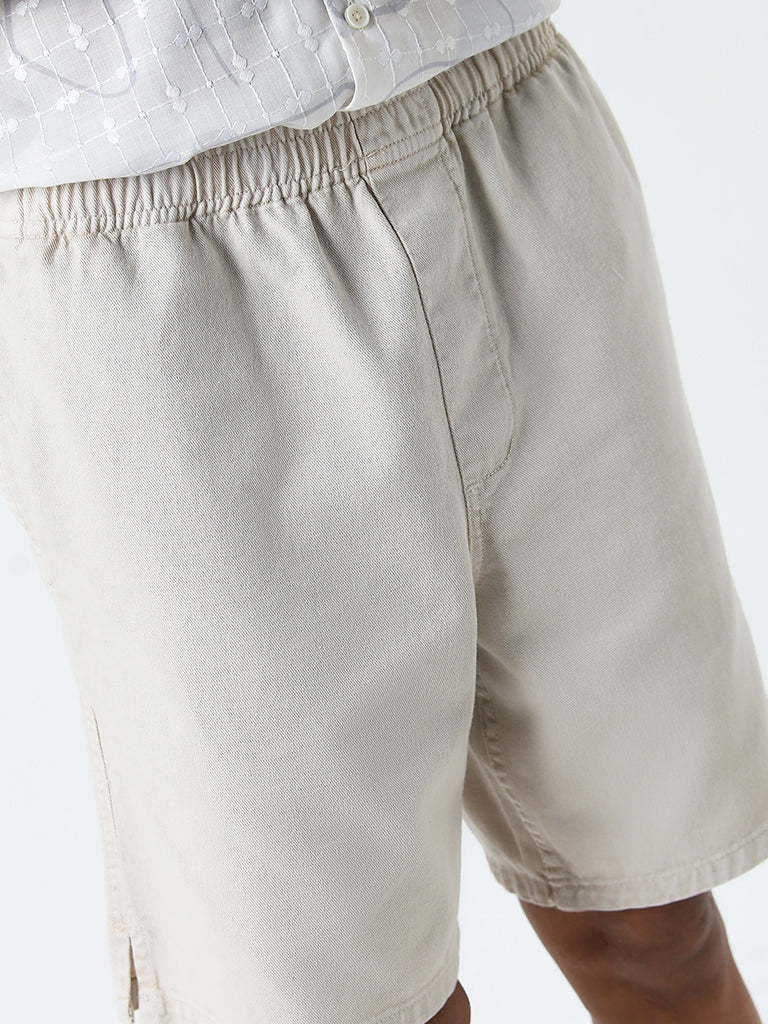 Nuon Light Beige Mid-Rise Relaxed-Fit Cotton Shorts