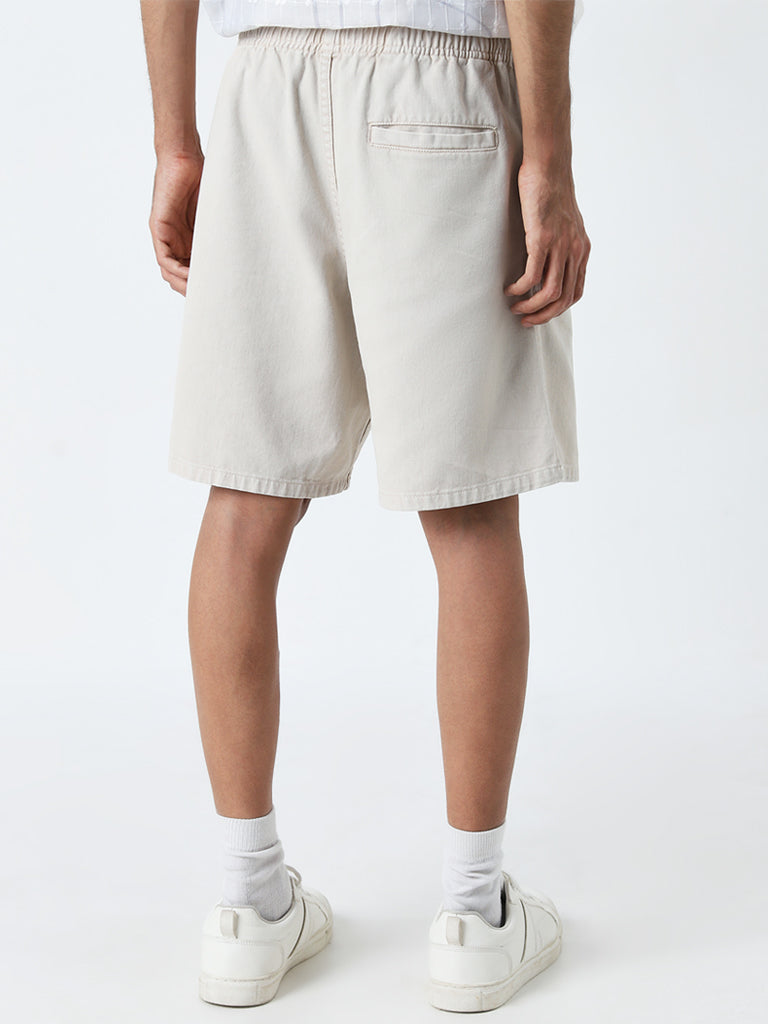 Nuon Light Beige Mid-Rise Relaxed-Fit Cotton Shorts