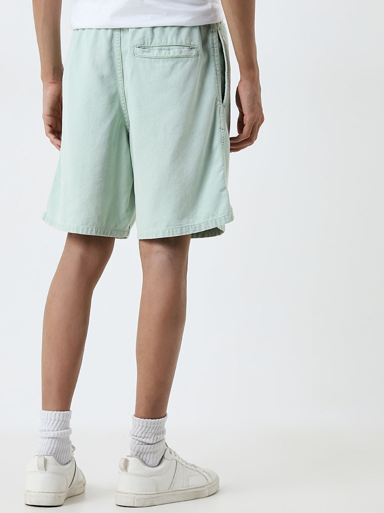 Nuon Mint Solid Relaxed-Fit Mid-Rise Cotton Blend Shorts