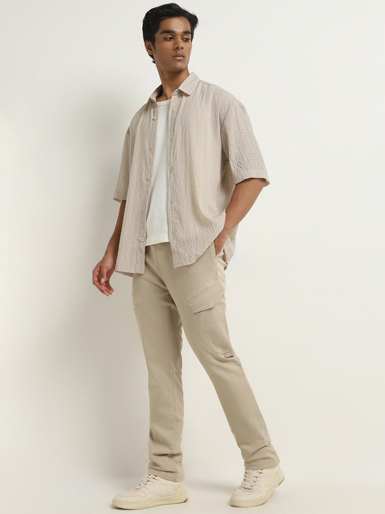 Nuon Beige Relaxed-Fit Mid-Rise Cotton Blend Chinos