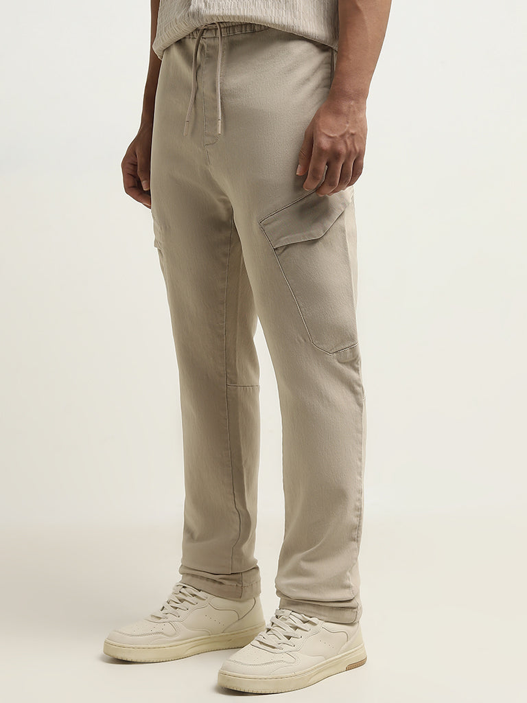 Nuon Beige Relaxed-Fit Mid-Rise Cotton Blend Chinos