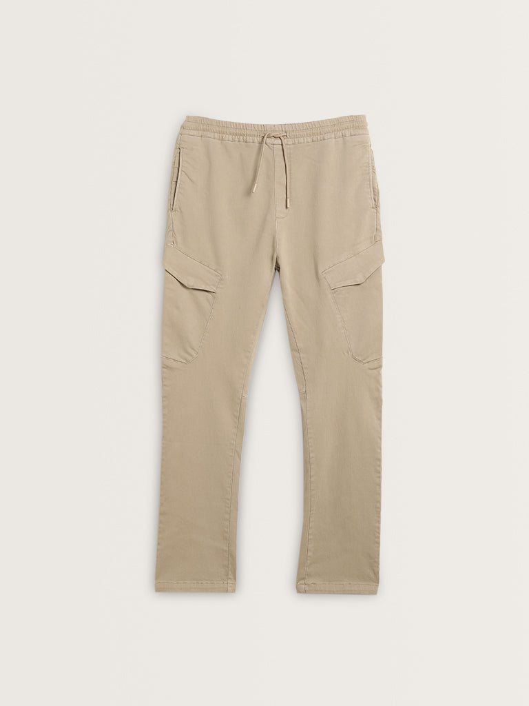 Nuon Beige Relaxed-Fit Mid-Rise Cotton Blend Chinos