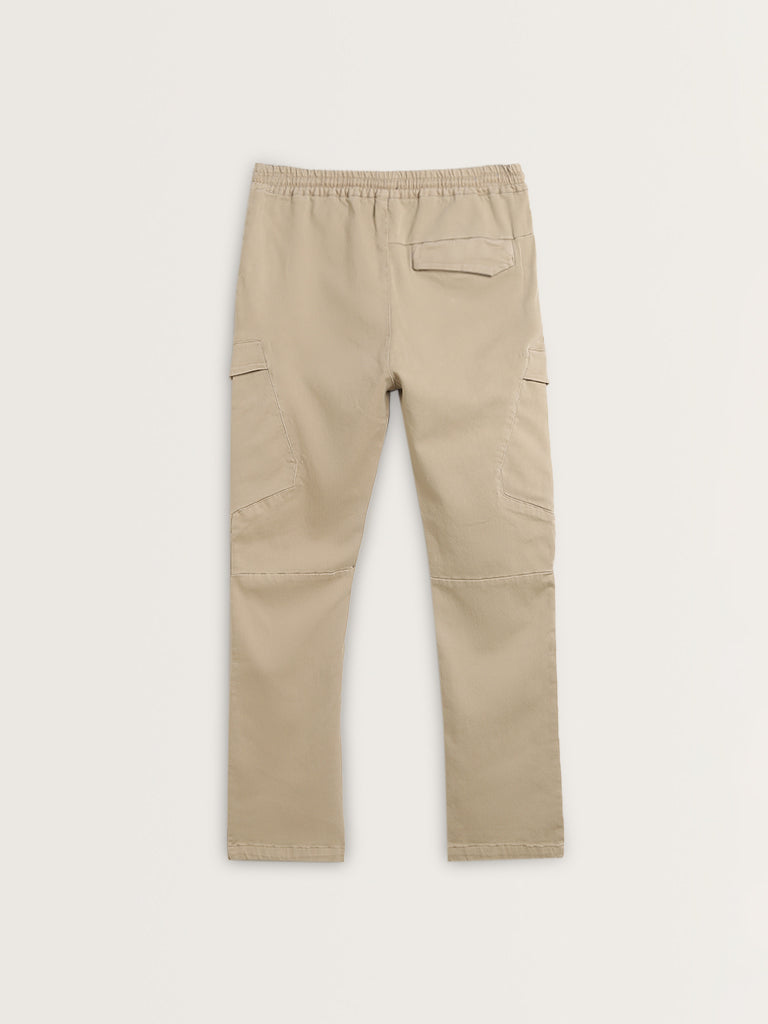 Nuon Beige Relaxed-Fit Mid-Rise Cotton Blend Chinos