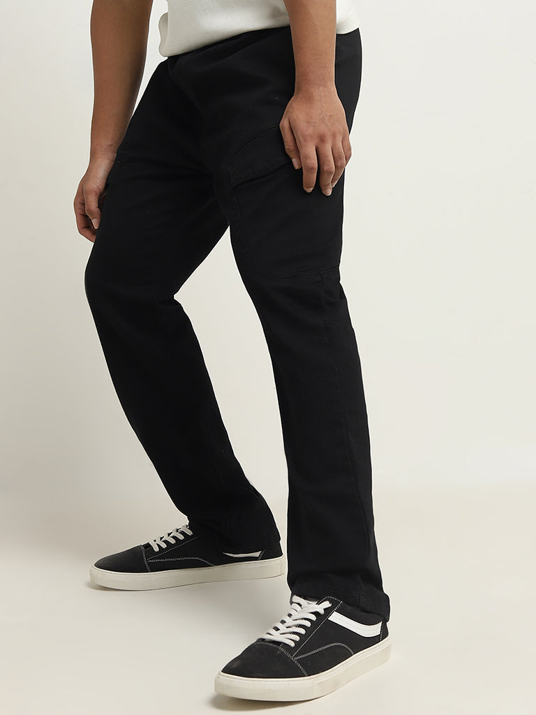 Nuon Black Relaxed-Fit Mid-Rise Cotton Blend Chinos