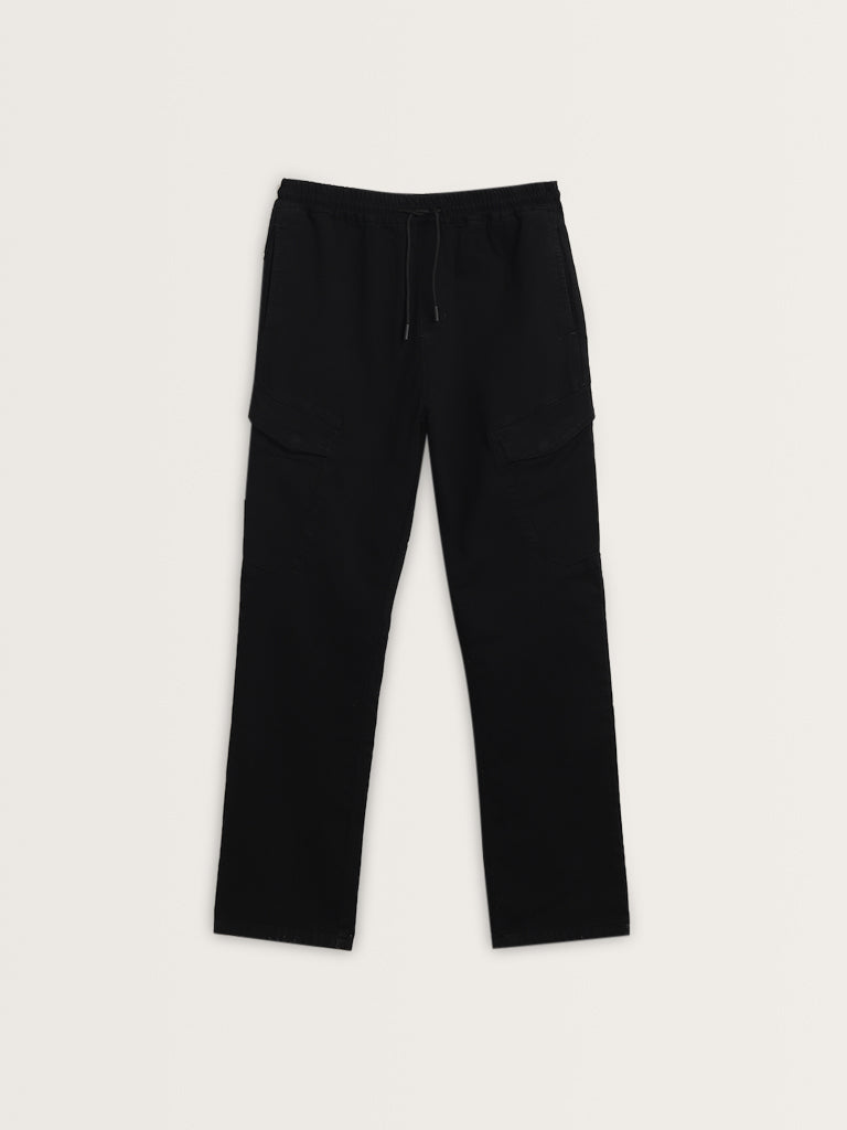 Nuon Black Relaxed-Fit Mid-Rise Cotton Blend Chinos