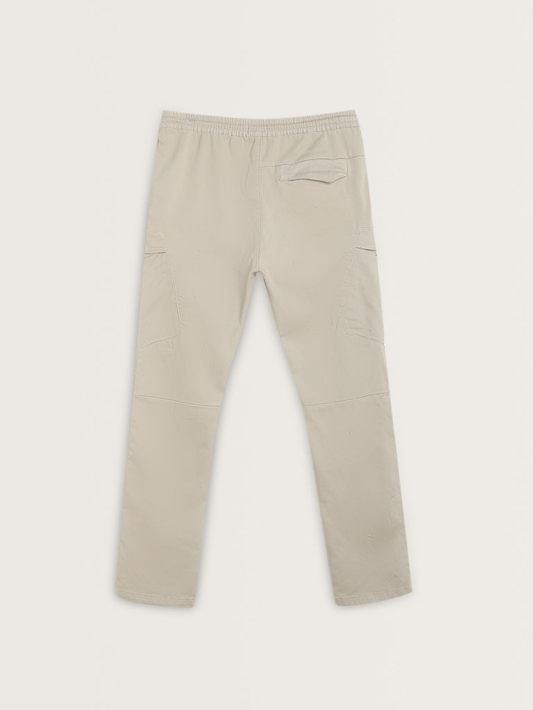 Nuon Light Beige Relaxed-Fit Mid-Rise Cotton Blend Chinos