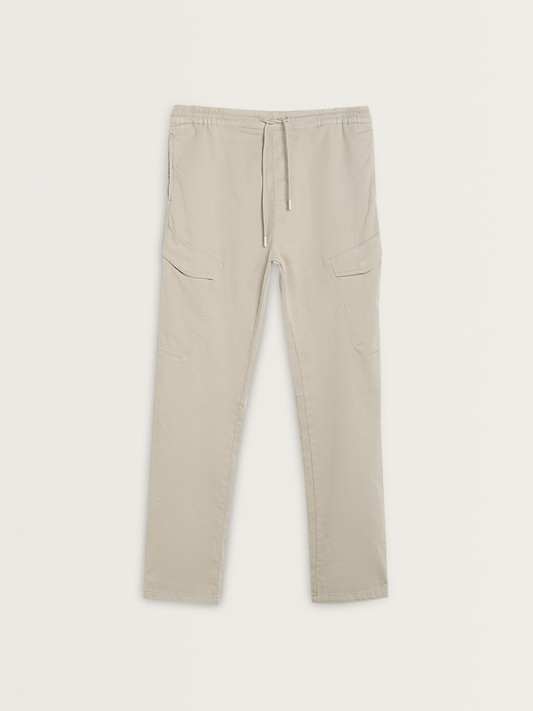 Nuon Light Beige Relaxed-Fit Mid-Rise Cotton Blend Chinos