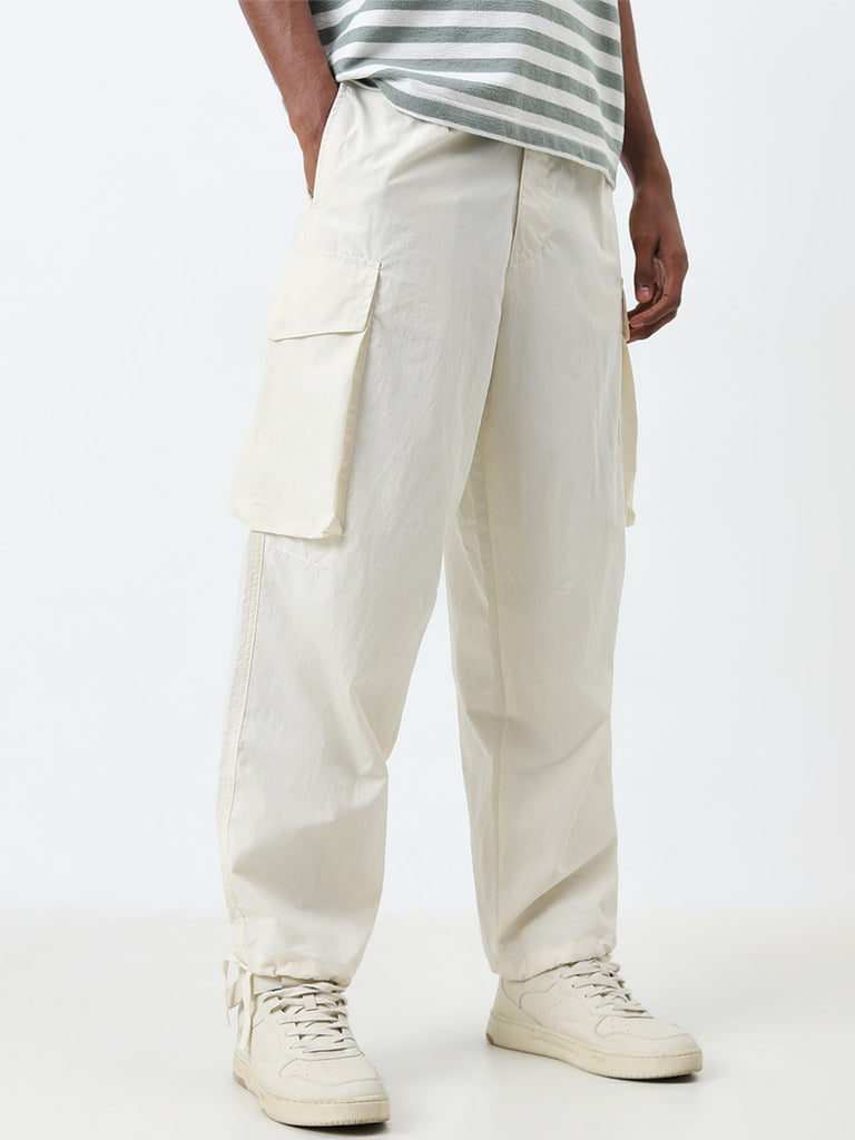 Nuon Off-White Relaxed-Fit Mid-Rise Trousers