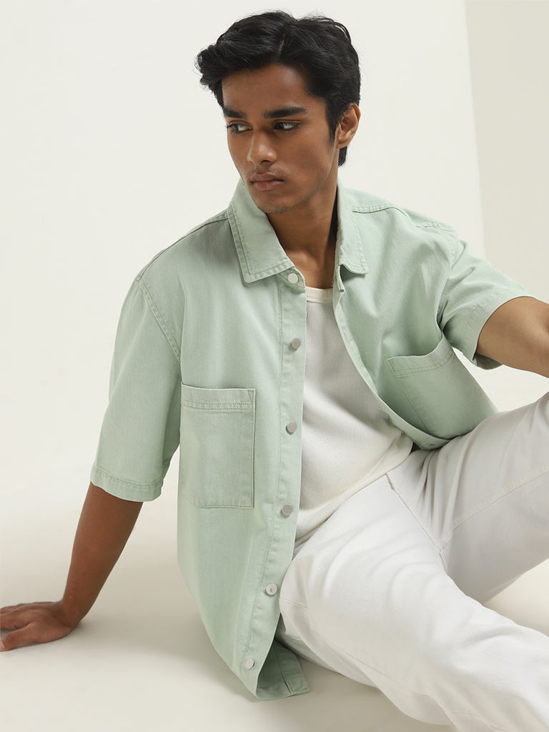 Nuon Mint Relaxed-Fit Denim Shirt