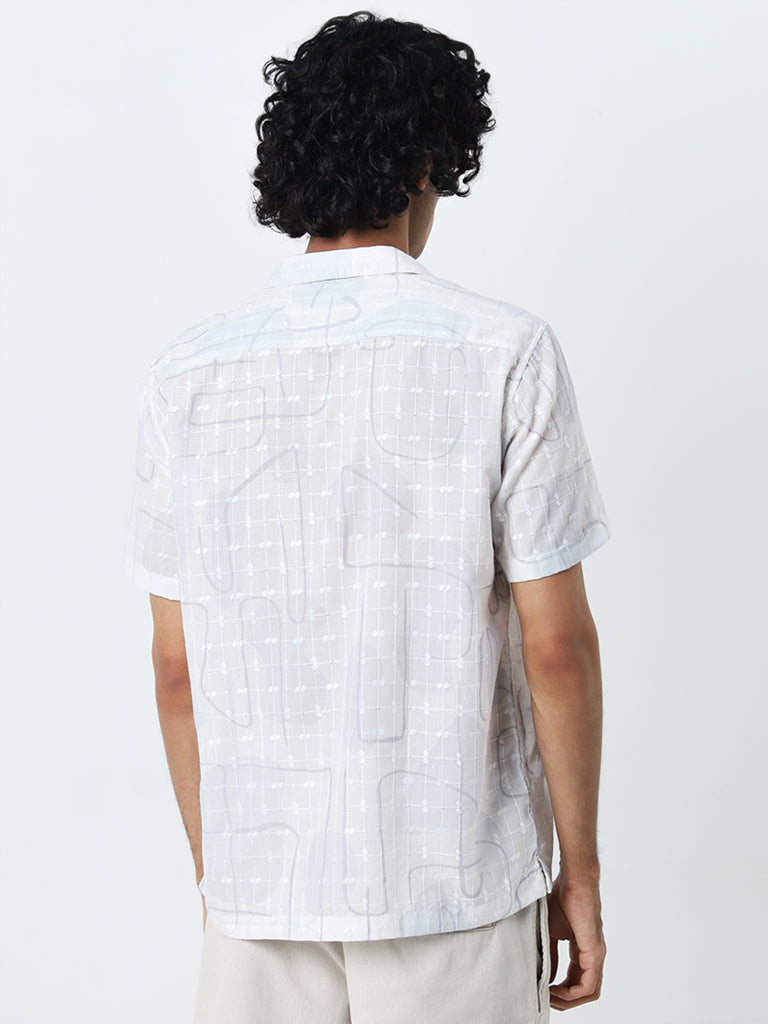 Nuon White Abstract Patterned Relaxed-Fit Cotton Shirt