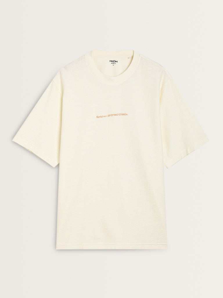 Nuon Off-White Text Design Relaxed-Fit Cotton T-Shirt