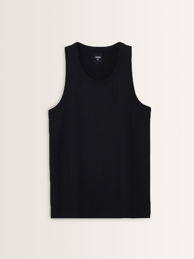 Nuon Black Ribbed Slim-Fit T-Shirt