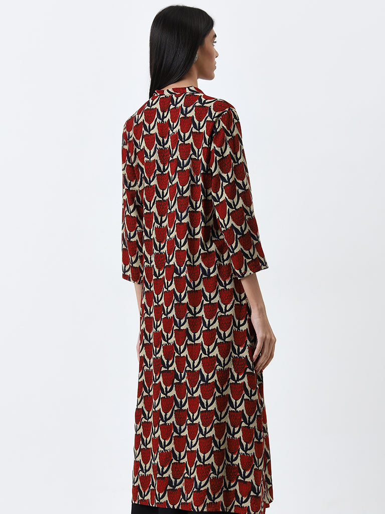 Utsa Maroon Floral Printed A-Line Kurta