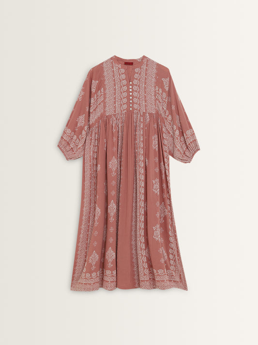 Zuba Dull Pink Abstract Printed Fit-and-Flare Kurta