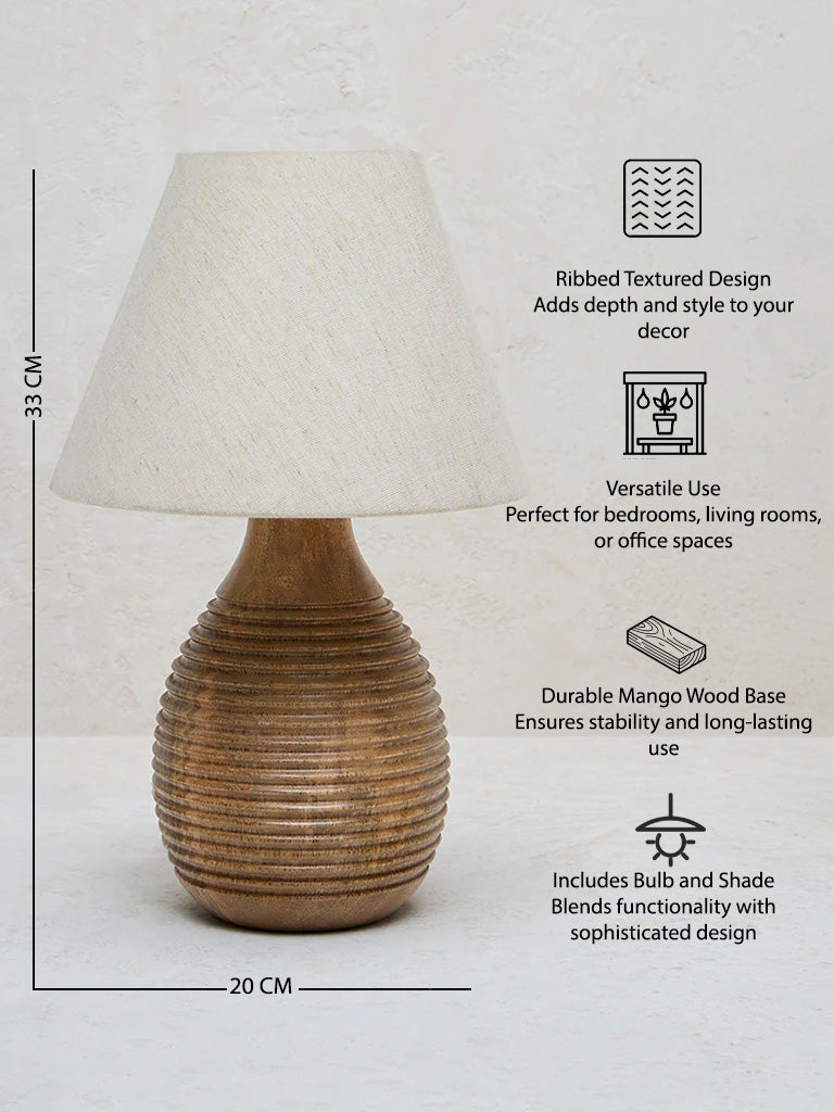 Westside Home Beige Ribbed Textured Table Lamp- Medium