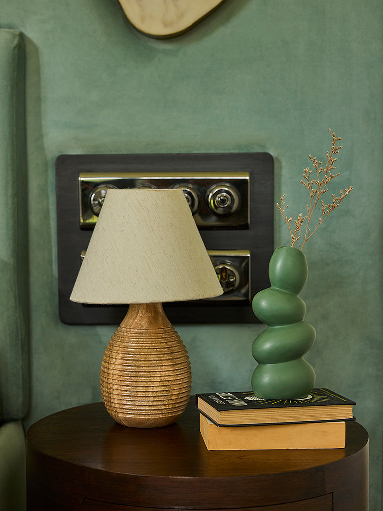 Westside Home Beige Ribbed Textured Table Lamp- Medium