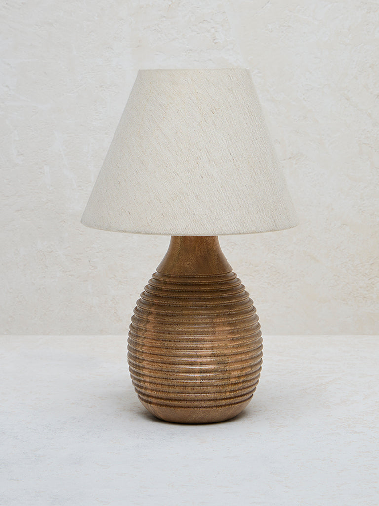 Westside Home Beige Ribbed Textured Table Lamp- Medium