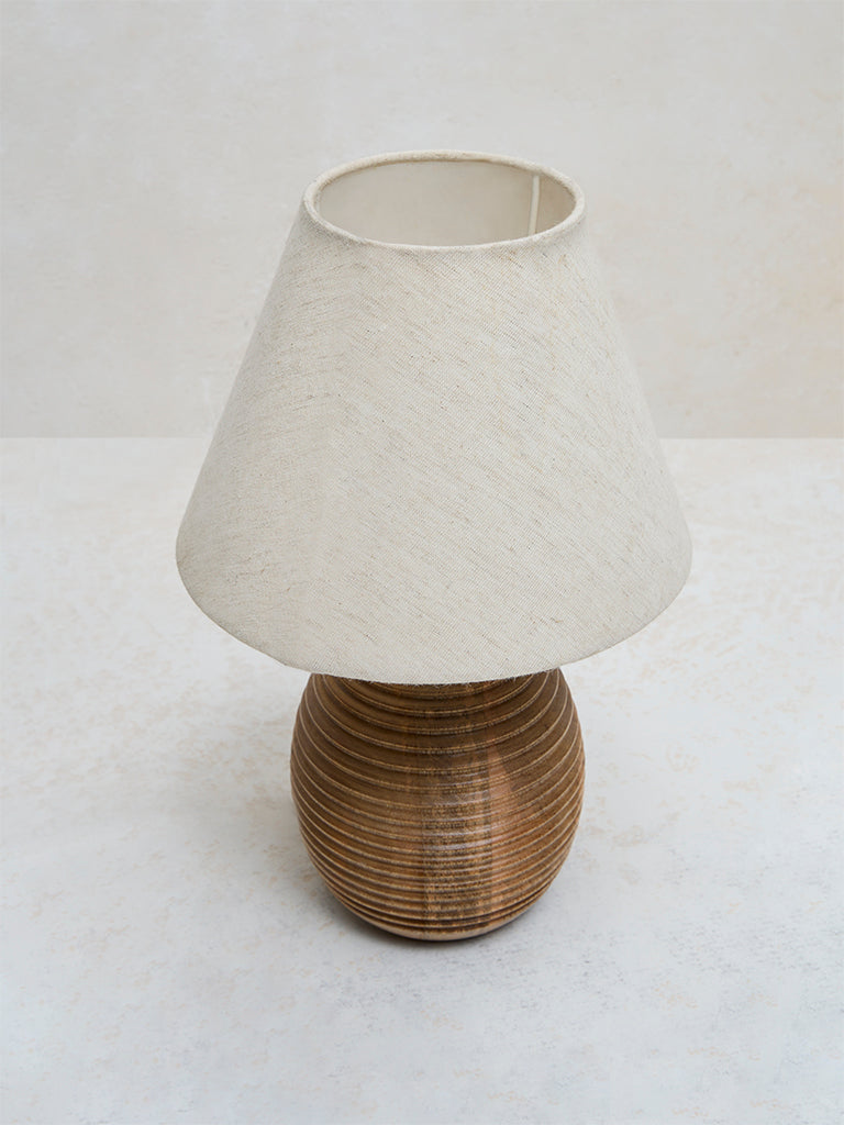 Westside Home Beige Ribbed Textured Table Lamp- Medium