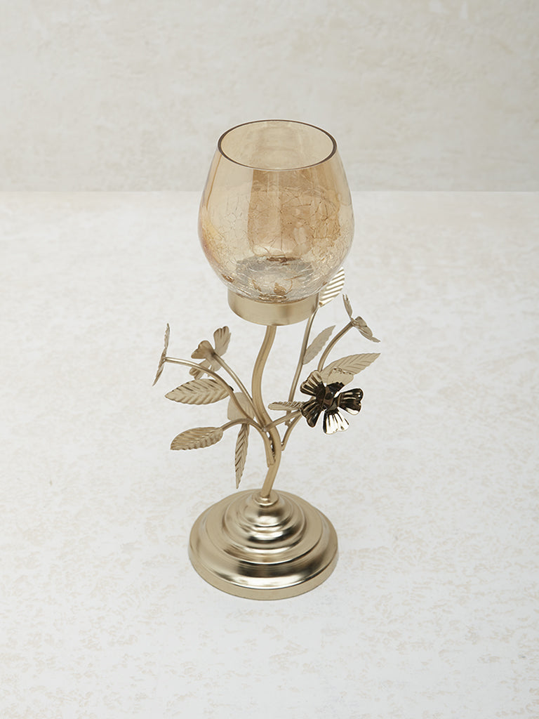 Westside Home Gold Floral Design Glass Votive Holder