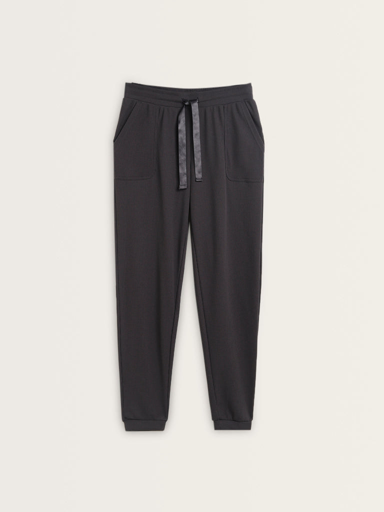 Superstar Grey Waffle Textured High-Rise Joggers