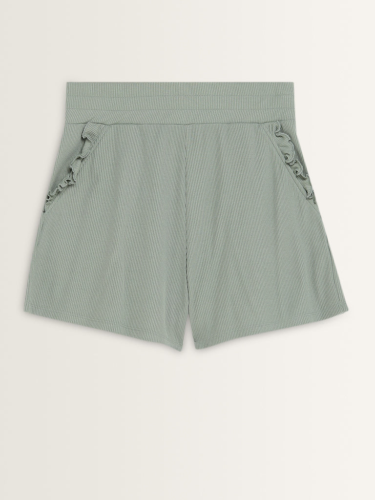 Superstar Sage Ribbed Textured High-Rise Shorts