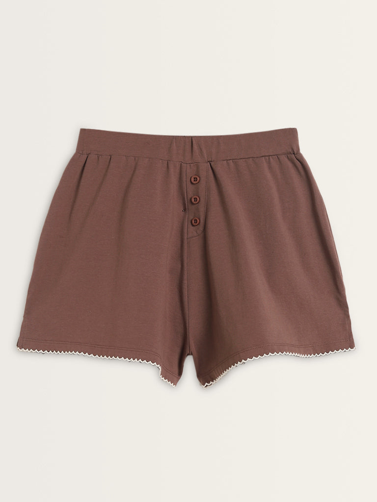 Superstar Brown High-Rise Cotton Blend Shorts