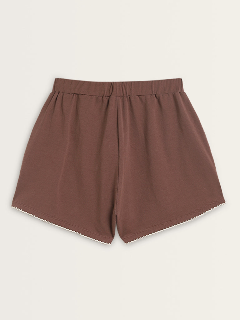 Superstar Brown High-Rise Cotton Blend Shorts