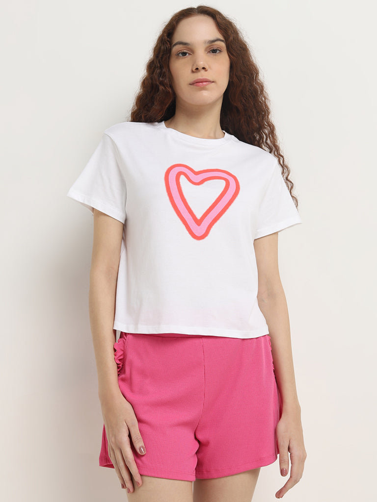 Superstar White Heart Design Cotton T-Shirt