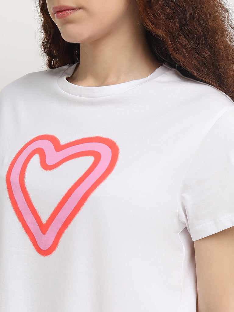 Superstar White Heart Design Cotton T-Shirt