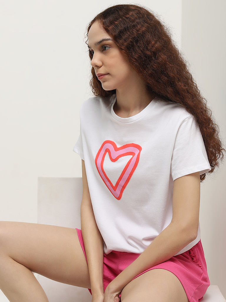 Superstar White Heart Design Cotton T-Shirt