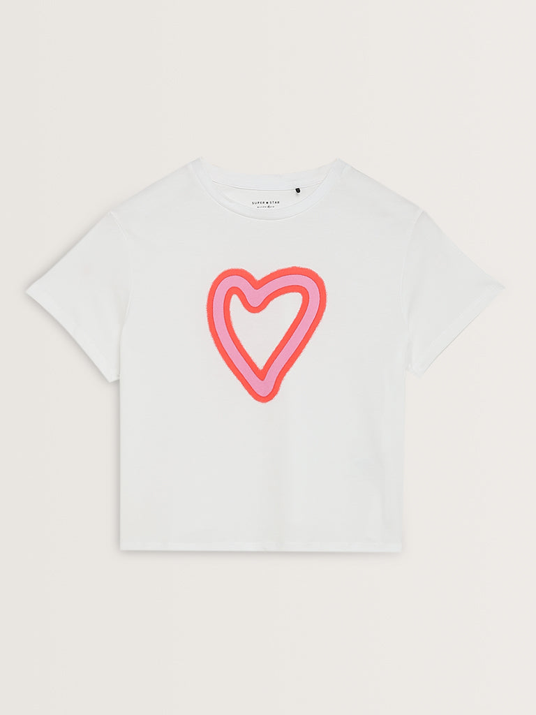 Superstar White Heart Design Cotton T-Shirt