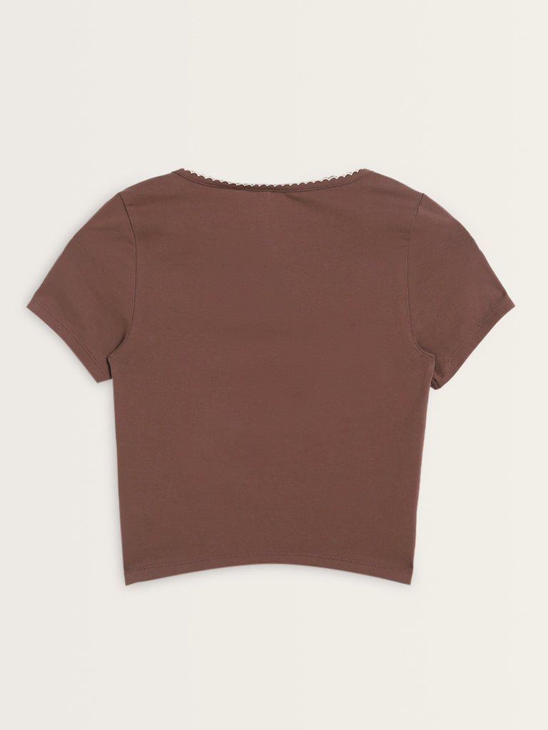 Superstar Brown Solid Cotton Blend T-Shirt